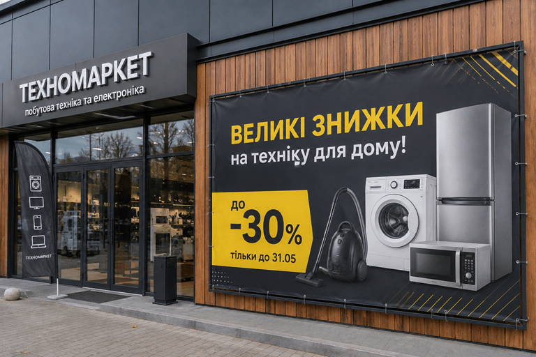 Банер на фасаді магазину