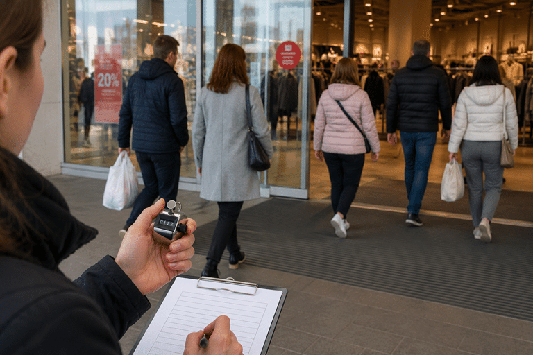 Ручной подсчет посетителей магазина у входа в торговом центре